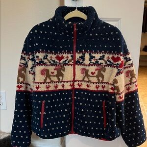 Cider Navy, Cream & Brown Teddy Jacket with Reindeer Fair Isle
